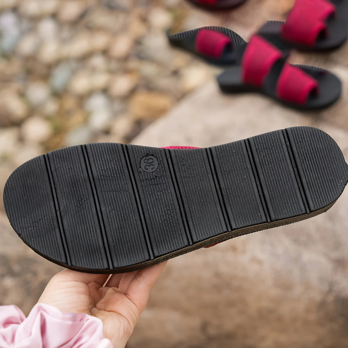 Women's Hollow Mesh Slide Sandals, Casual Loop Toe Flat Summer Shoes, Lightweight Slide Sandals